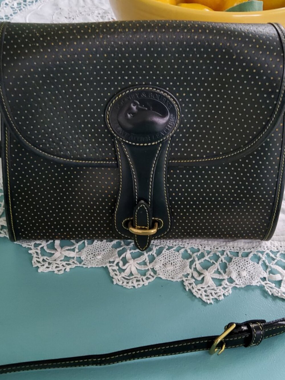 Rare Dooney & Bourke Licorice Cabrio Perforated All Weather Essex Crossbody +Fob
